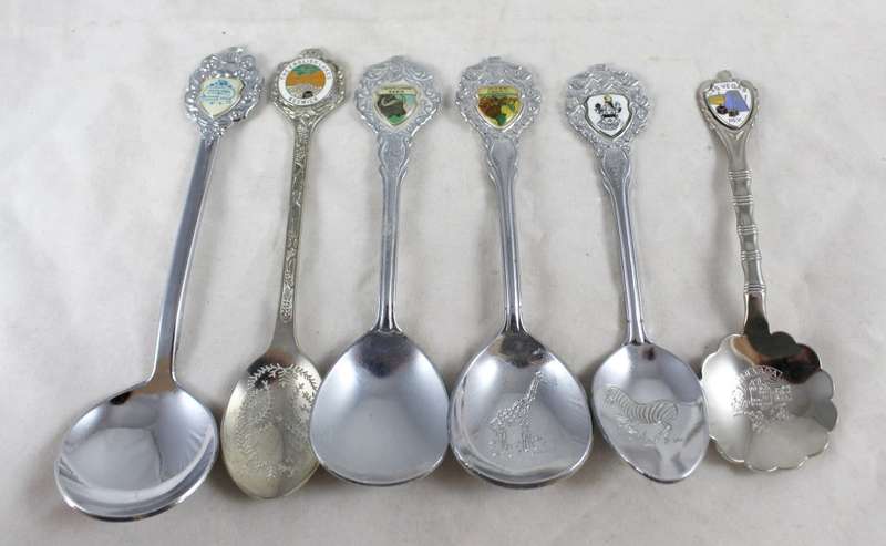 Souvenir Sugar Spoons - Odd Set of 6 - Beautiful! - Low Price!! - Bid Now!!!