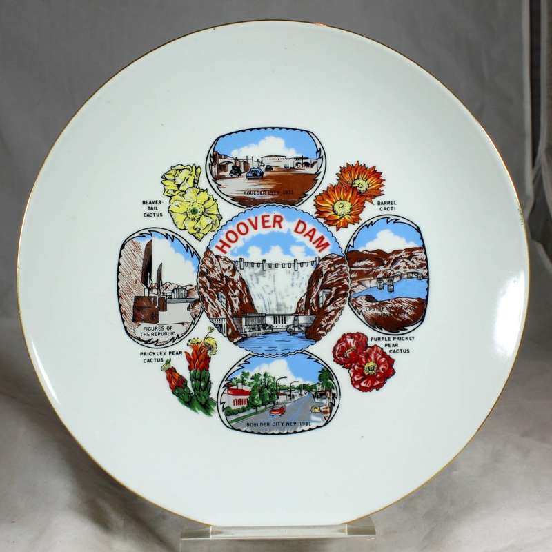 Hoover dam - 22k Gold rim - Wall plate - Beautiful!