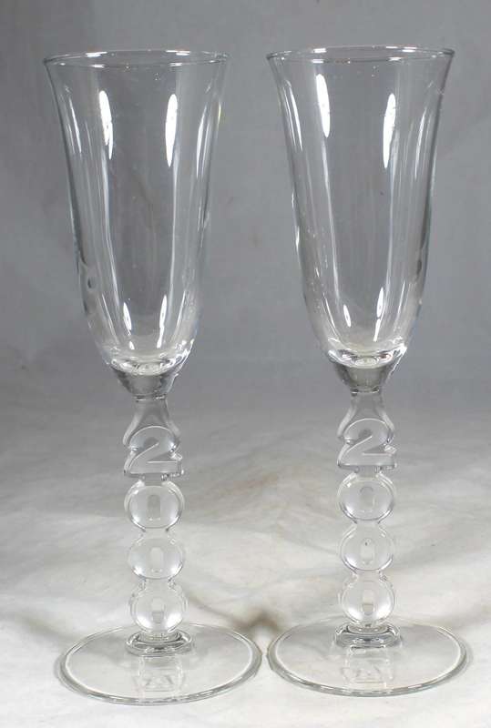 Pair of Yellow Pages 2000 fluted glasses