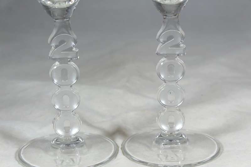 Pair of Yellow Pages 2000 fluted glasses