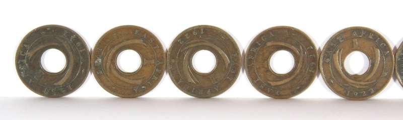 British East Africa 1c King George V coins - set of ten