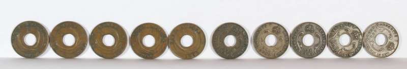 British East Africa 1c King George V coins - set of ten