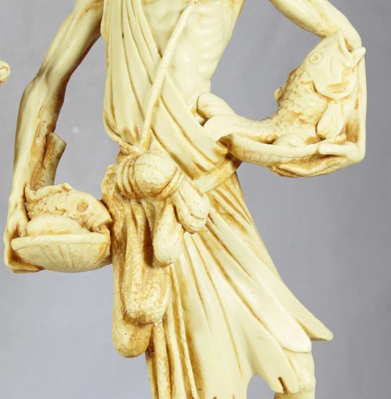 Pair Chinese statues of lady and man carrying fishes - Stunning!! - Exquisite detail!! - Bid Now!!!