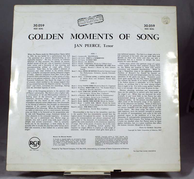 Jan Peerce - golden moments of song - RCA 1957