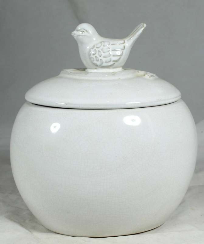 Ceramic oval bowl - bird motif lid
