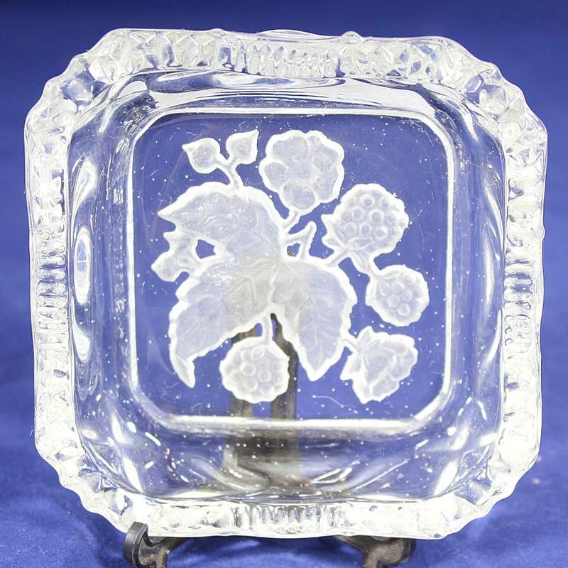 Glass Trinket Bowl - With Carved Flowers - Beautiful!