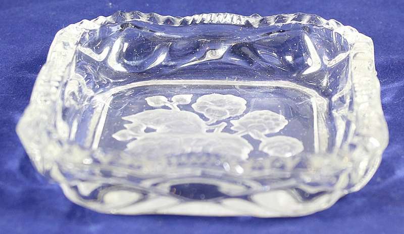 Glass Trinket Bowl - With Carved Flowers - Beautiful!