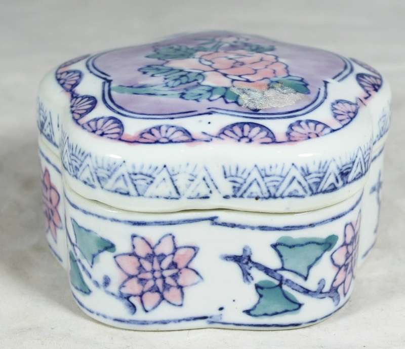 Porcelain Trinket Holder - Purple With Flowers - Beautiful!