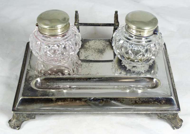 Antique inkwell set - Silver plated