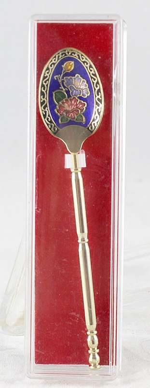 Souvenir Teaspoon - Taiwan - Cloisonné Flowers - Beautiful!