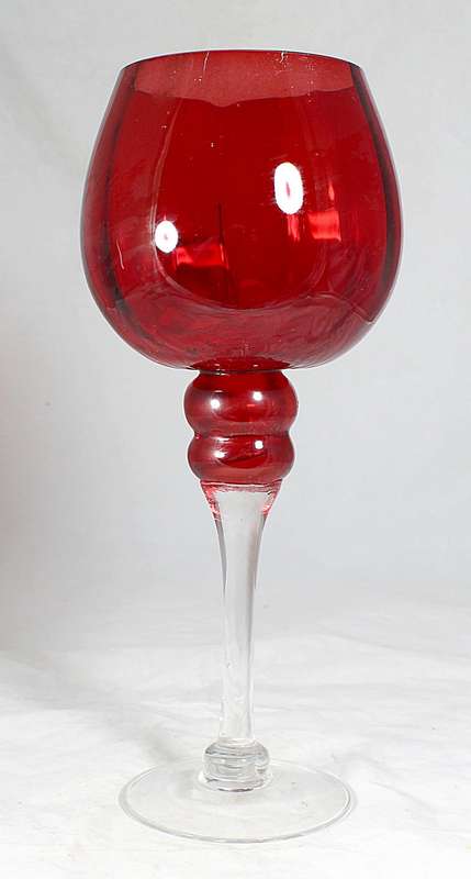 Red glass - bulbous candle holder