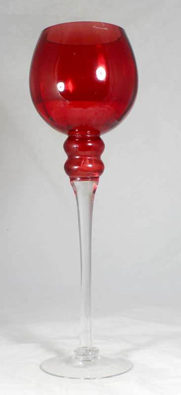 Red glass - stemmed bulbous candle holder