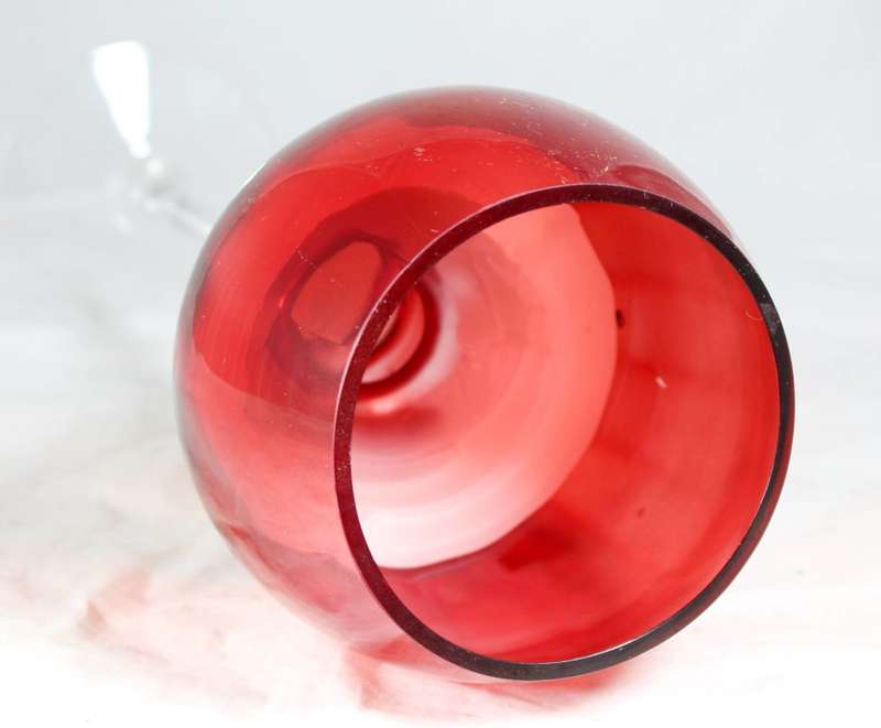 Red glass - stemmed bulbous candle holder