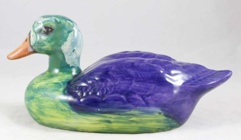 Large ceramic duck - blue and green