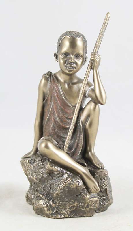 Ayubu - Perseverance - cold cast seated boy