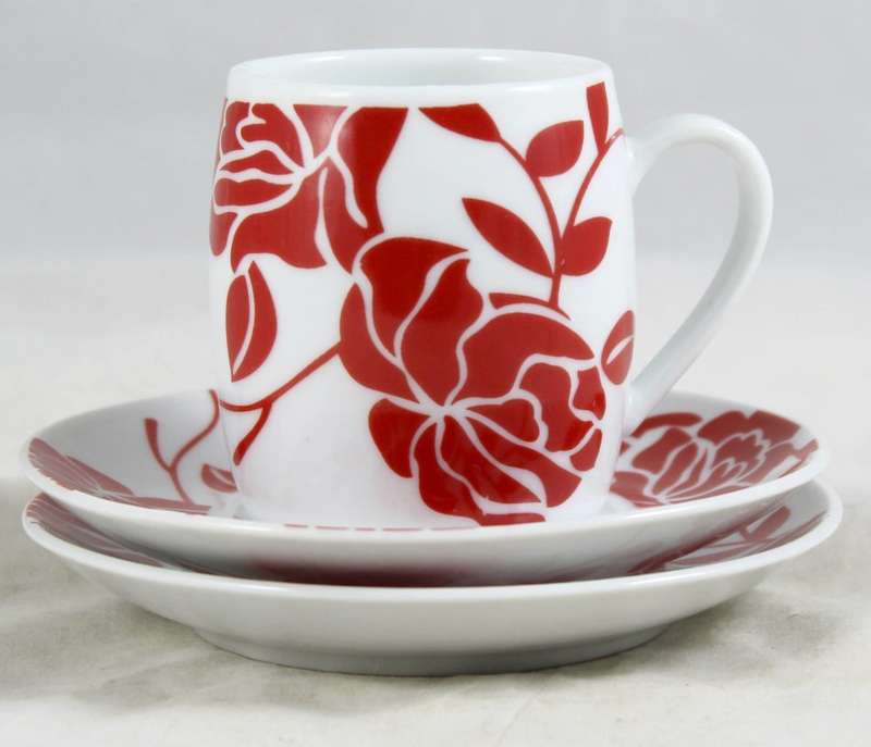 Red & White - Demitasse Duo - Extra Saucer - Beautiful! - Bid Now!!