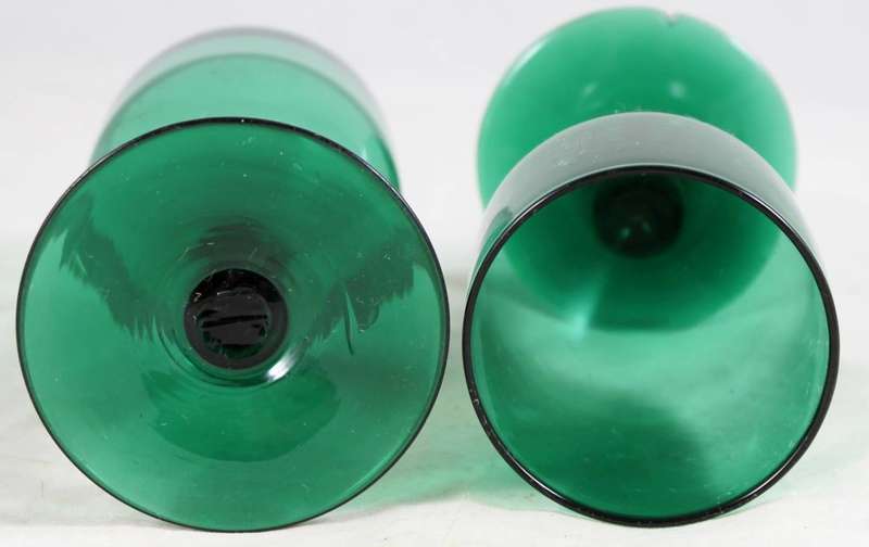 Pair of green stemmed glasses