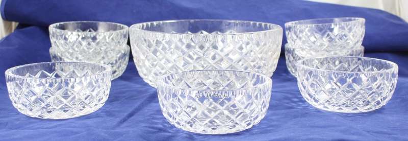 Crystal cut glass - bowl & seven serving bowls