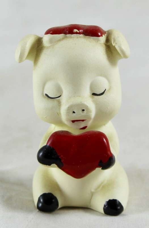 White Pig - Red Bow and Heart - Gorgeous!