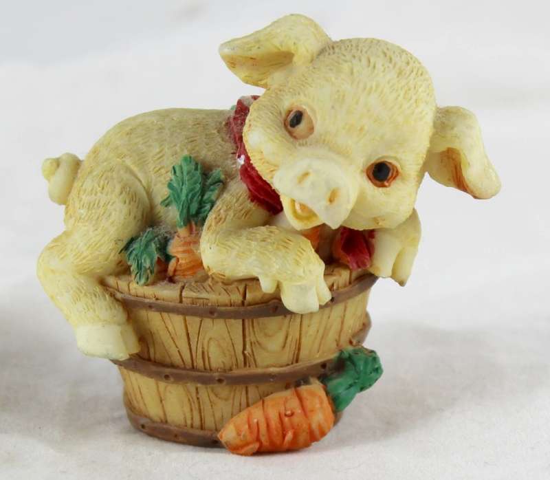 Small pig on carrot barrel