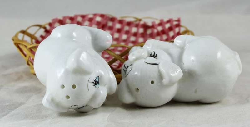 Pig salt & pepper set in basket