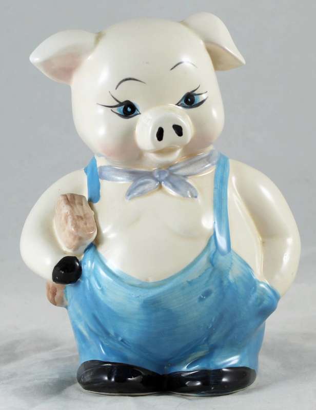 White pig in blue overalls - money bank