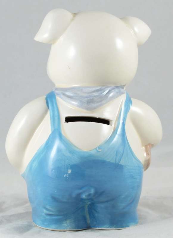 White pig in blue overalls - money bank