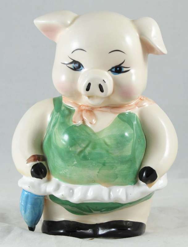 White pig in green dress - money bank