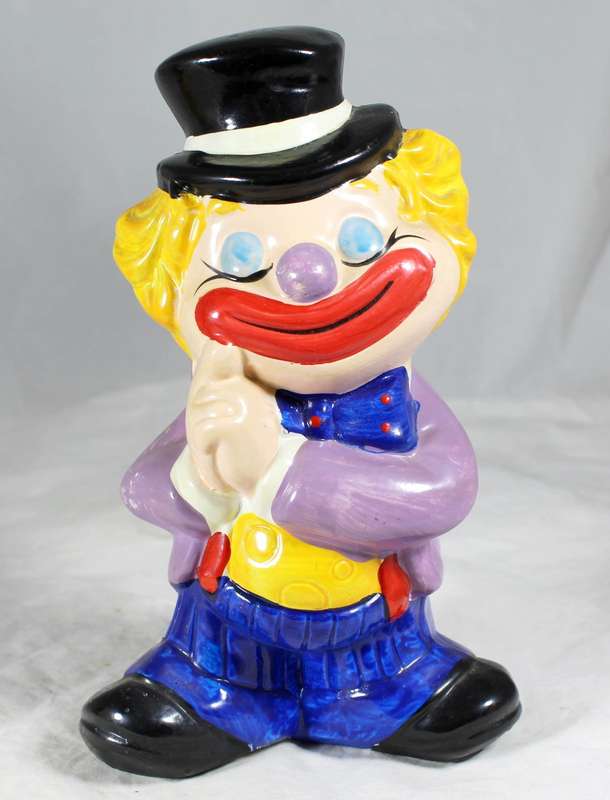 Clown money box - blue & purple with black hat