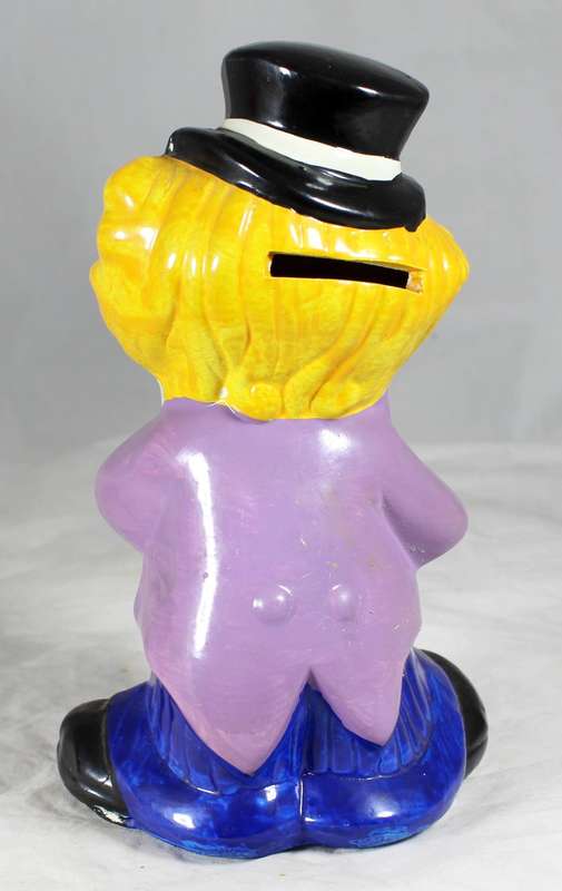 Clown money box - blue & purple with black hat