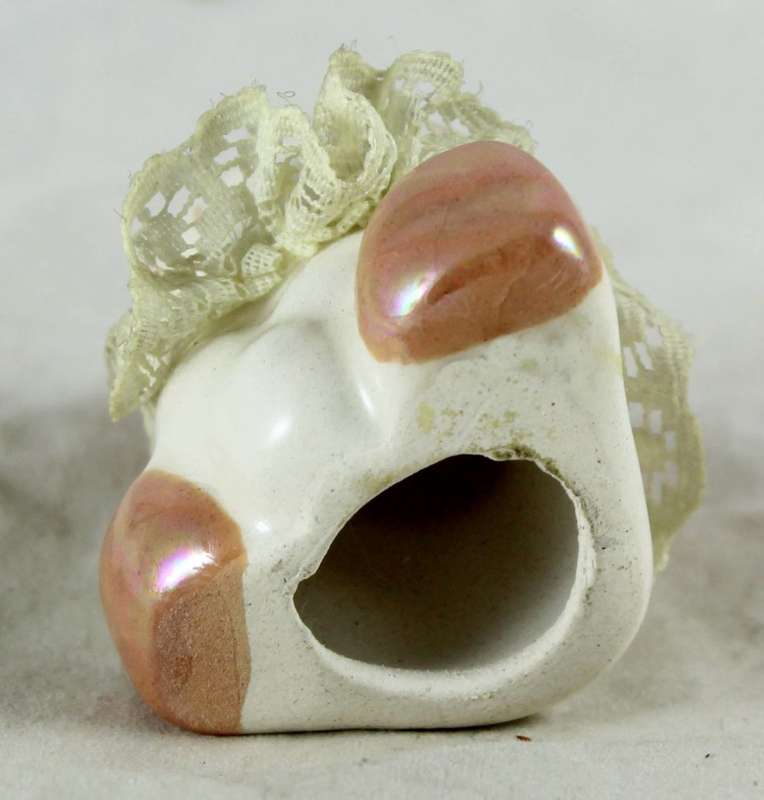 Small Porcelain Baby with Lace Collar - Peach Head - Gorgeous!