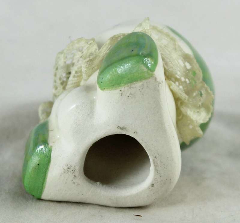 Small Porcelain Baby with Lace Collar - Dark Green Head - Gorgeous!