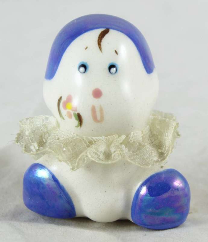 Small Porcelain Baby with Lace Collar - Dark Blue Head - Gorgeous!