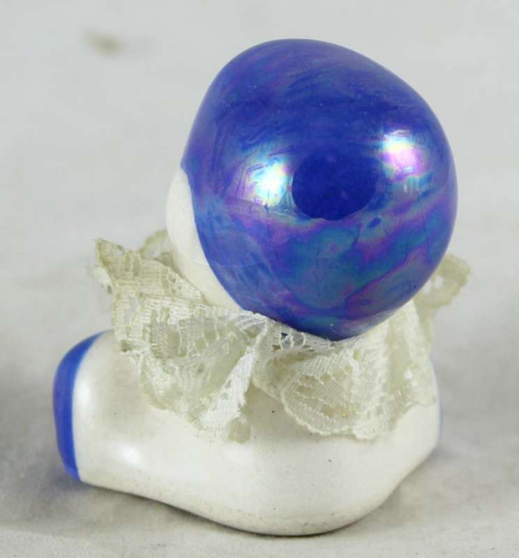 Small Porcelain Baby with Lace Collar - Dark Blue Head - Gorgeous!