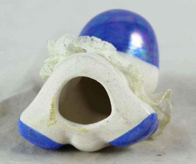 Small Porcelain Baby with Lace Collar - Dark Blue Head - Gorgeous!