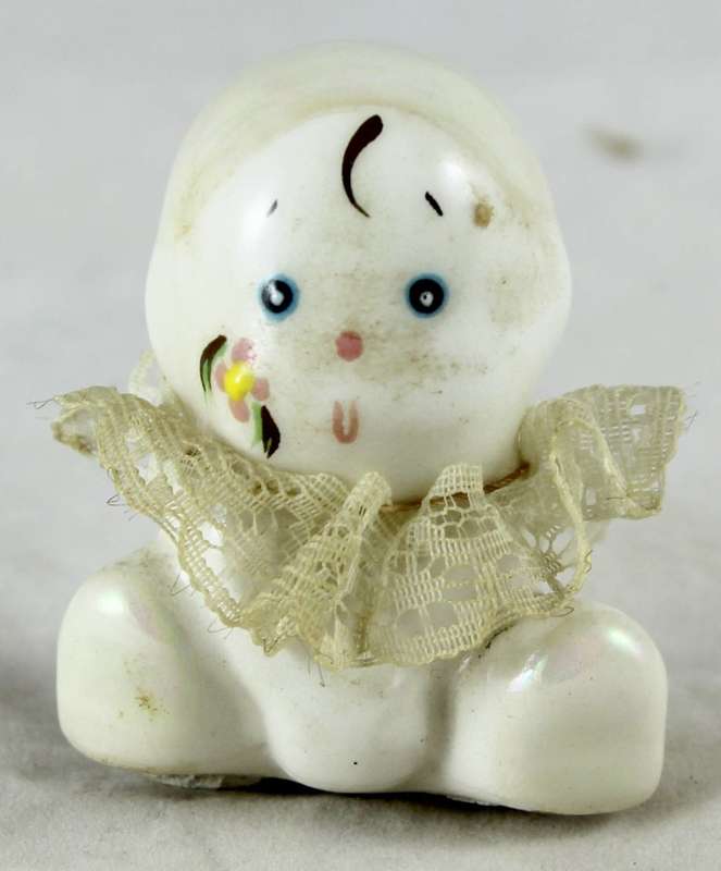 Small Porcelain Baby with Lace Collar - Opal Head - Gorgeous!
