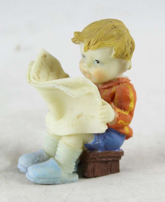 Small Seated Boy Reading Newspaper - Gorgeous!