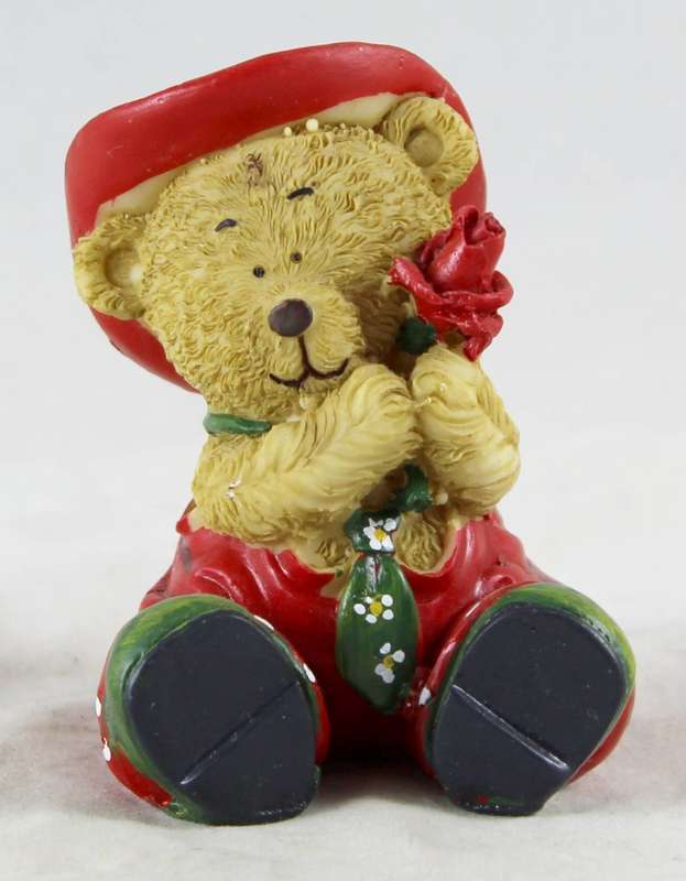 Small Seated Bear - Holding a Rose