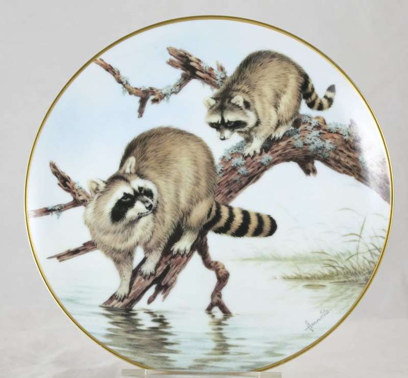 John Francis collector plate - Raccoons on a march adventure