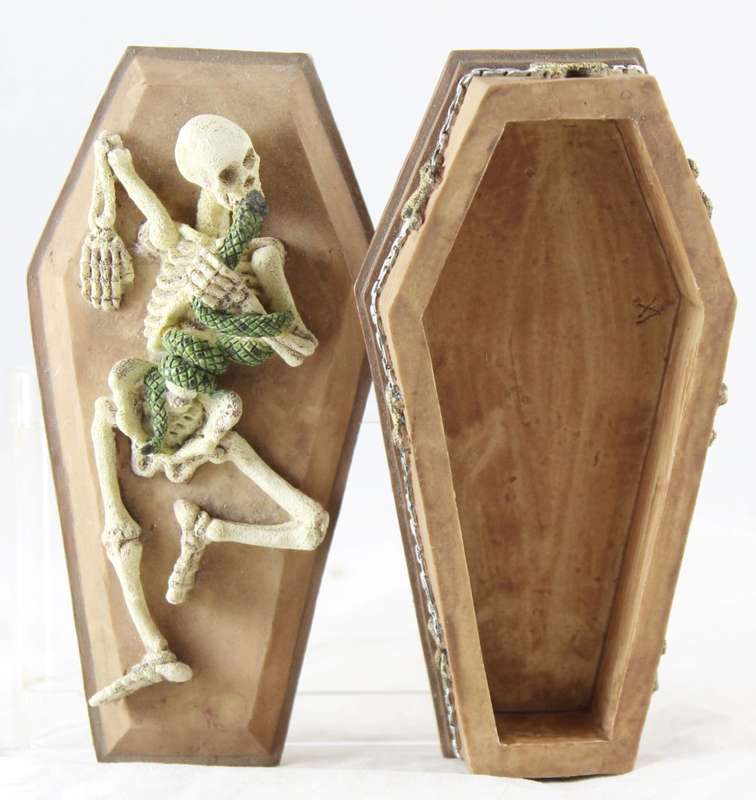 Wooden coffin with skeleton