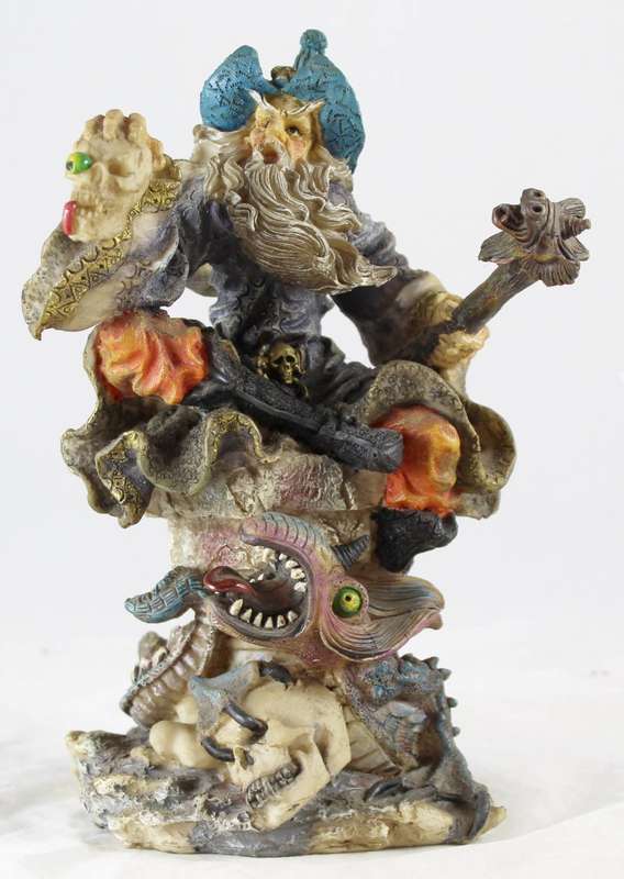 Large Wizard Seated with Skull & Unicorn Head Staff - Beautiful!