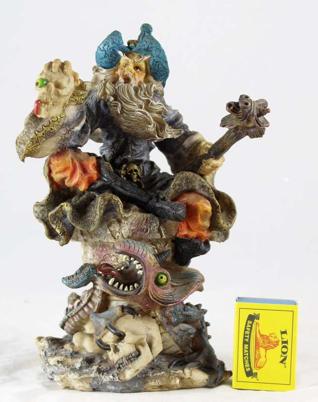 Large Wizard Seated with Skull & Unicorn Head Staff - Beautiful!