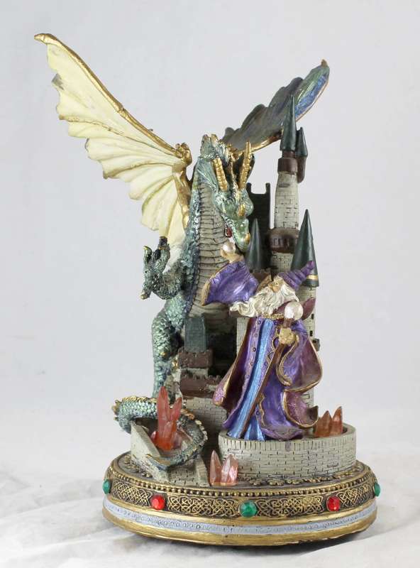 Large Wizard & Dragon By Castle - Music Box - Beautiful! - Bid Now!!!