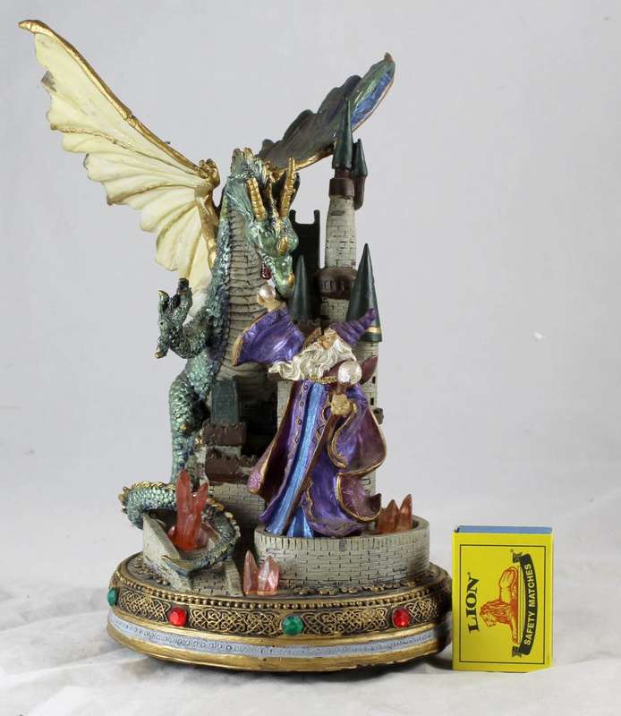 Large Wizard & Dragon By Castle - Music Box - Beautiful! - Bid Now!!!