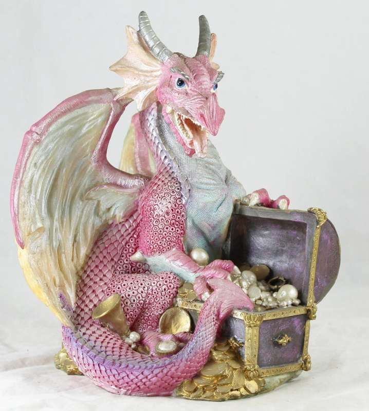 Large pink dragon with treasure chest