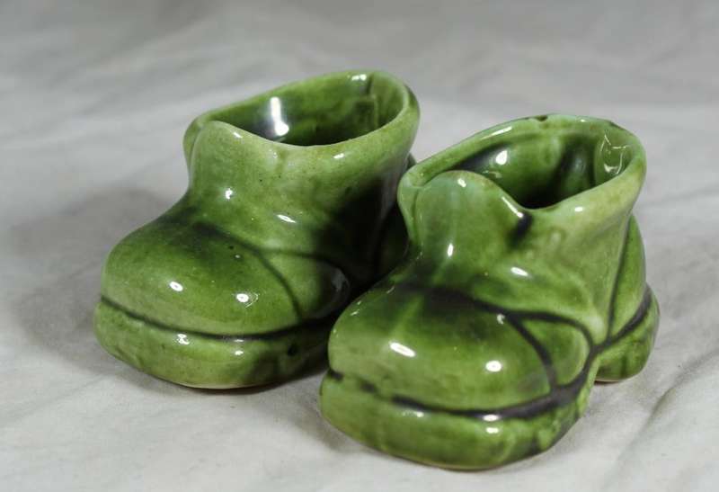 Small pair of green porcelain booties