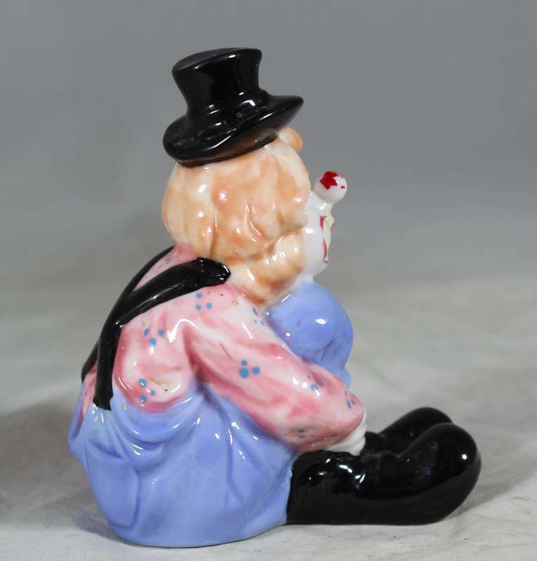 Seated clown with pulled up legs