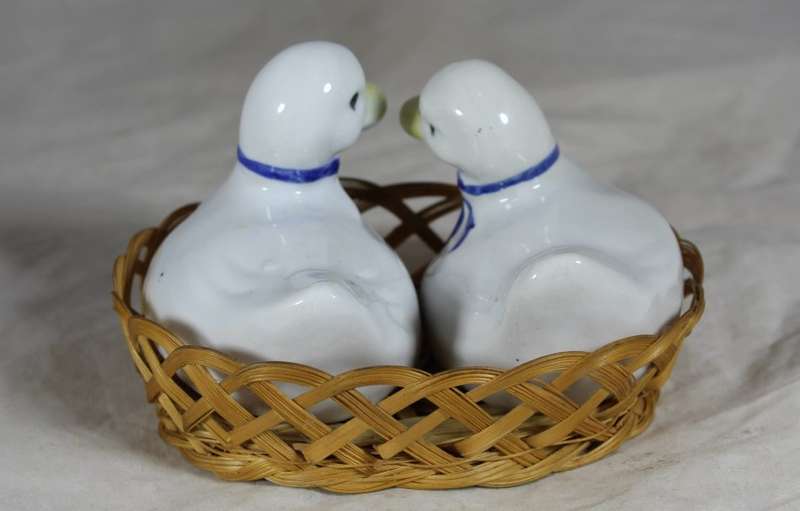 White Salt & Pepper set in Basket - BID NOW!!!
