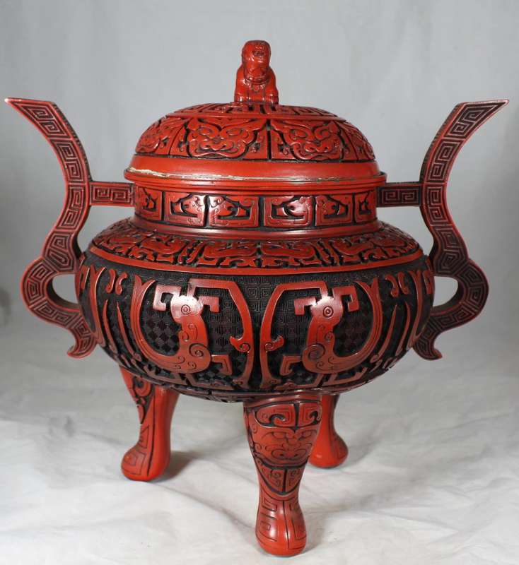 Cinnabar Style Footed & Lidded Temple Bowl - BID NOW!!!!