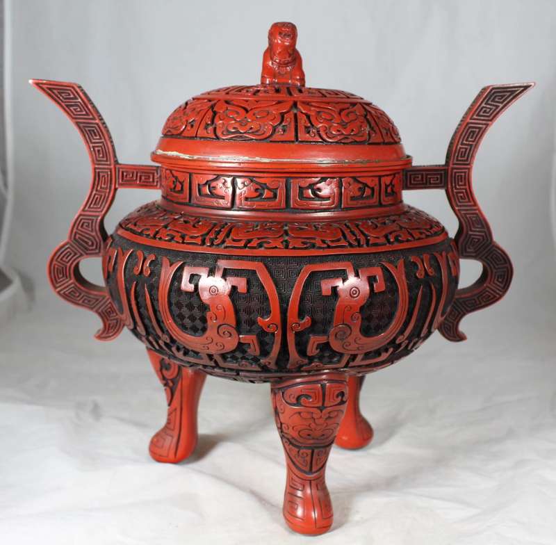 Cinnabar Style Footed & Lidded Temple Bowl - BID NOW!!!!